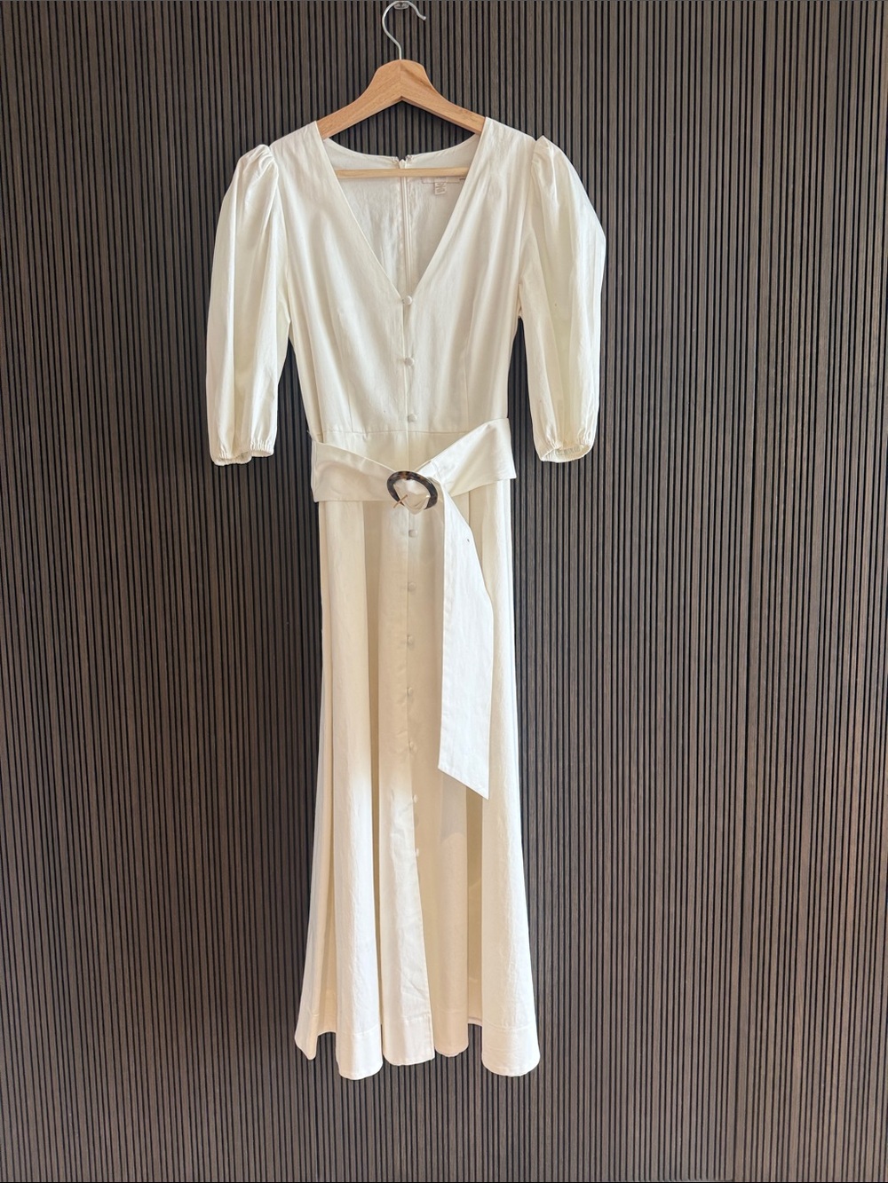 Yes Baker Cream Button-Front cotton poplin Midi Dress with belted Waist